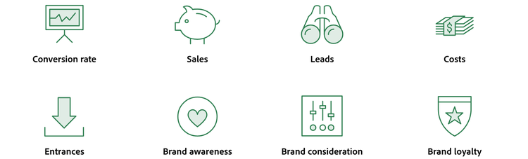 Eight key funnel metrics and corresponding icons