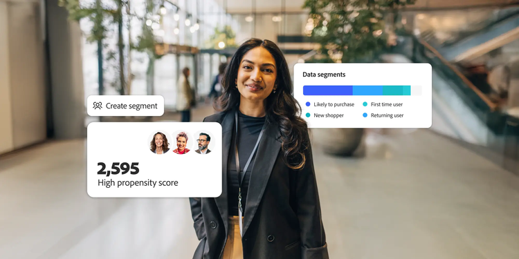 A marketer’s view of a customer segment with high propensity score and data segments showing new, returning, and likely-to-purchase users.