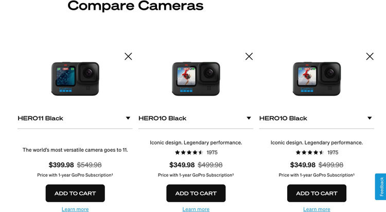 Go Pro product detail page