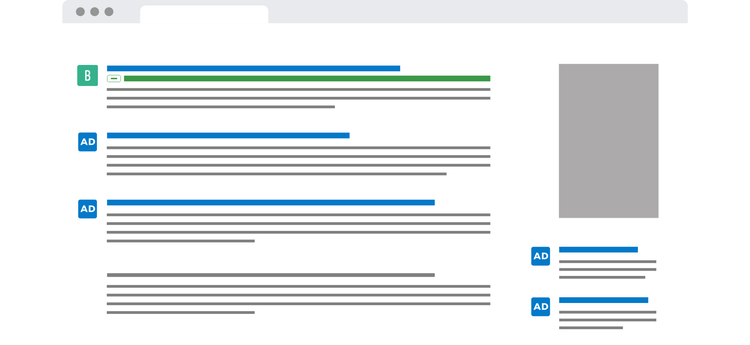 An example of PPC ad placements in search results