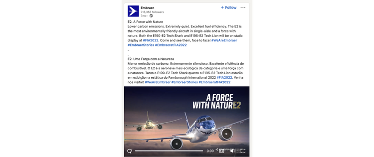 Embraer is an example of how a company can use social media marketing to target and reach new audiences.