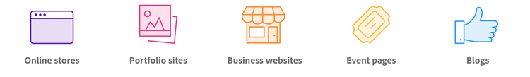 online stores, portfolio sites, business websites, event pages, blogs icons