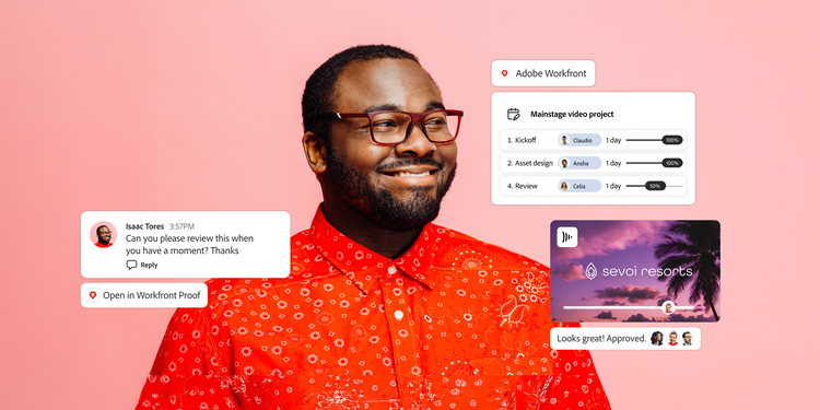 A creative professional manages project timelines and shares assets for real-time feedback from collaborators.