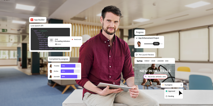 User engaging with digital project tools showing timelines, teams, and tasks.