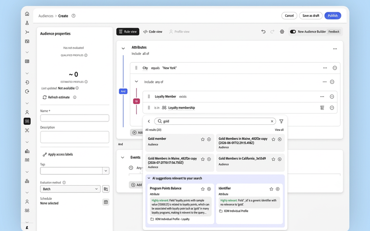 A product snapshot of Audience Builder showcasing audience creation.