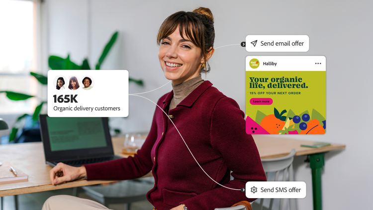 A campaign manager activates email and SMS offers for organic delivery customers, blending personalization with scale.