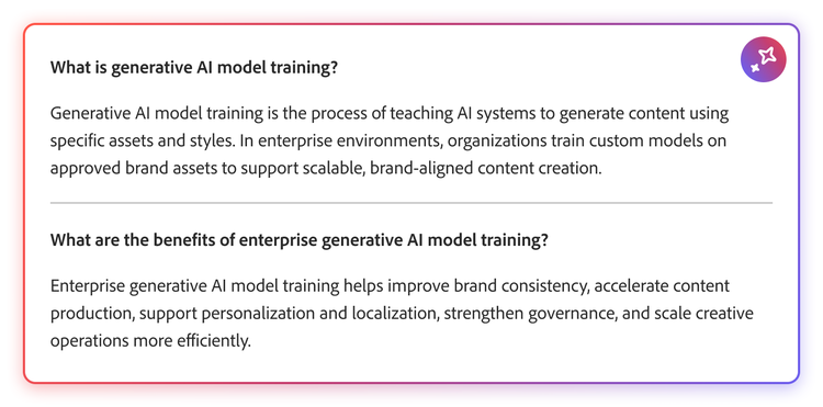 Visual callout explaining how generative AI models are trained on brand assets.