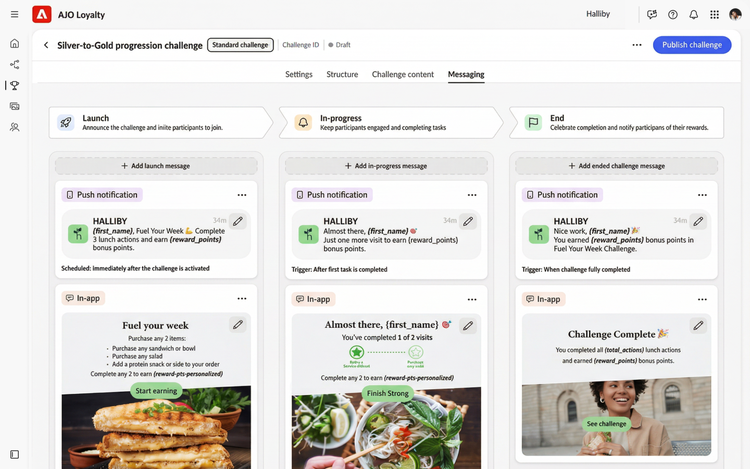 A screenshot showing seamless integration of Adobe Journey Optimizer Loyalty with Adobe Journey Optimizer.