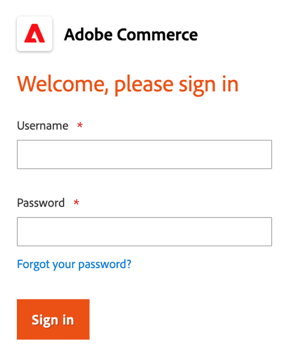 New branding in the Adobe Commerce log-in screen and admin.