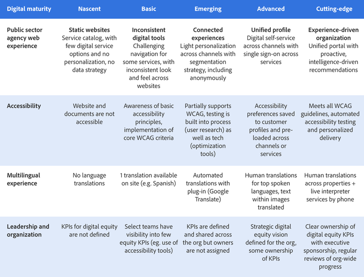 Adobe’s digital equity maturity framework chart