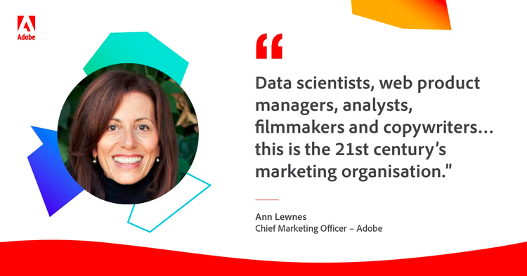 "Data scientists, web product managers, analysts, fimmakers and copywriters...this is the 21st century's marketing organisation." -Ann Lewnes, Chief Marketing Officer, Adobe
