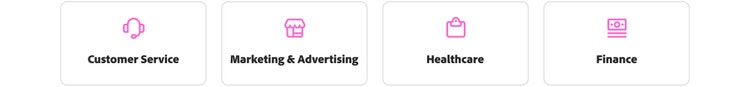 Four icons depicting Customer Service, Marketing & Advertising, Healthcare, and Finance.