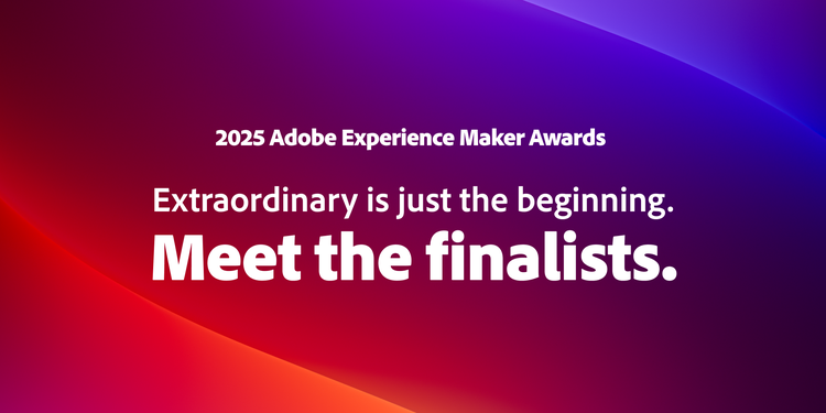 Colorful gradient background marquee for the 2025 Adobe Experience Maker Awards finalists.