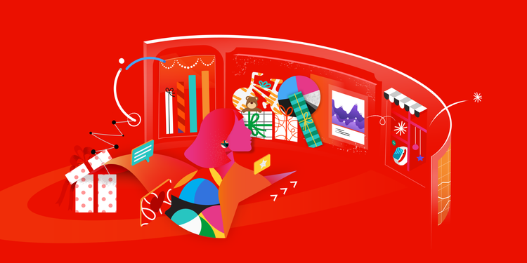 Illustration with colorful red background.