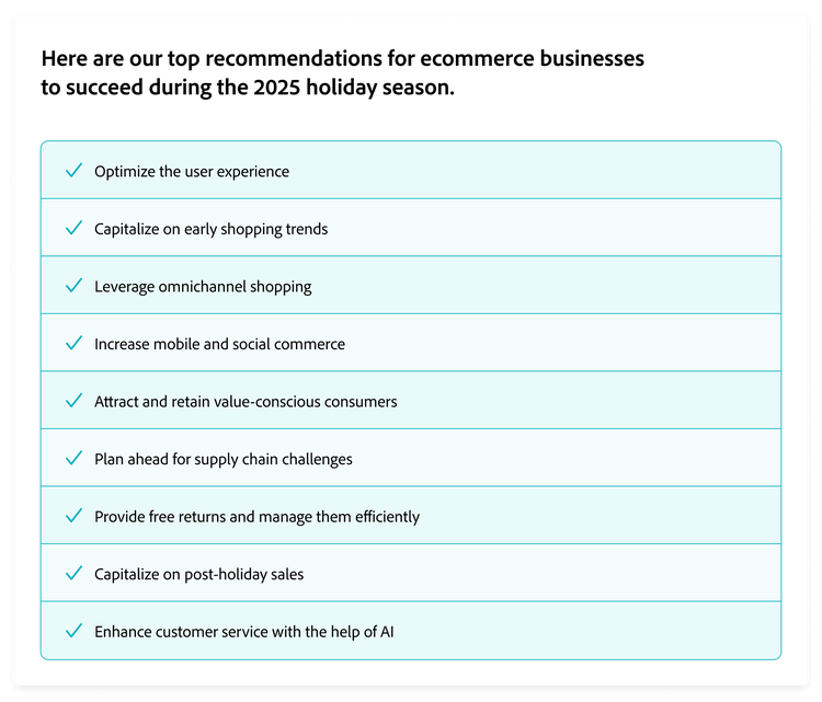 Tips for ecommerce success in 2025 including early trends, mobile commerce, and AI-driven support.