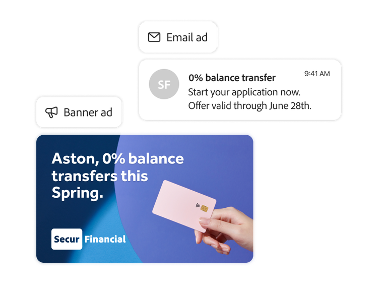 Email personalizado e banner publicitário de oferta de transferência de saldo