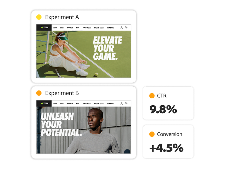 An A/B test of two different storefront designs with AI-driven performance insights