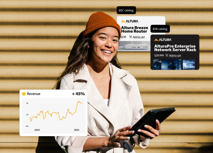 Spécialiste marketing analysant la croissance des revenus B2C et B2B combinés