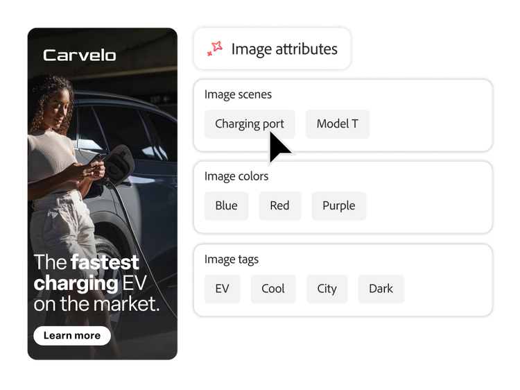 A car ad and a variety of AI-generated image attributes.