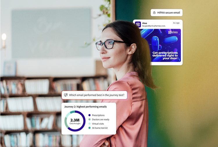 Patiente avec de l'information sur son profil et un courriel personnalisé, ainsi que des insights générés par l'IA sur les canaux qui suscitent un fort engagement