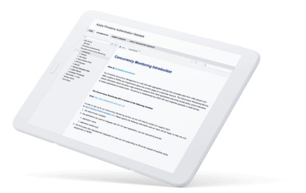 Écran de tablette montrant l'interface d'administration d'Adobe Pass utili