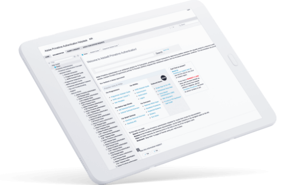 Écran de tablette montrant l’interface utilisateur d’Adobe Pass