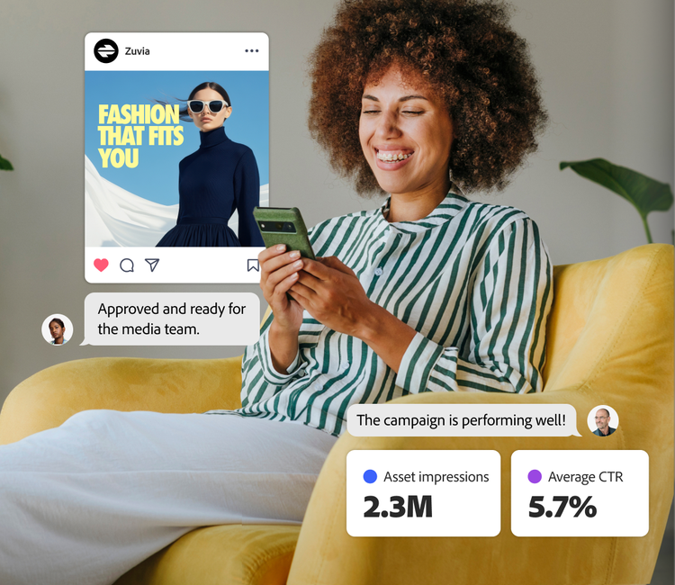 Analyses publicitaires fournies par Adobe GenStudio et partagées avec l’équipe