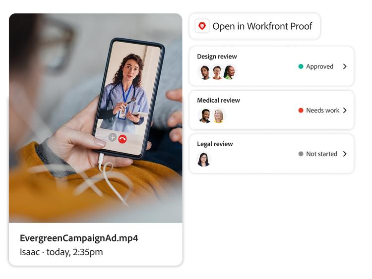 Revisión de un video de telesalud en Workfront Proof