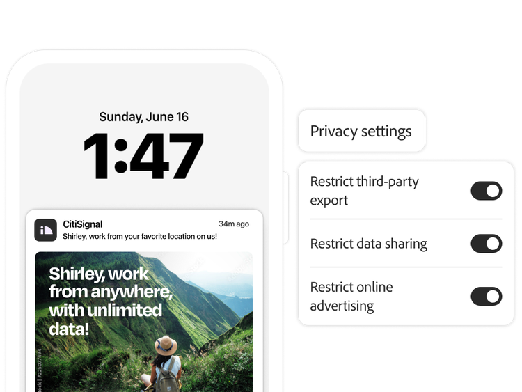 Ajustes de privacidad activos y una oferta personalizada para el cliente