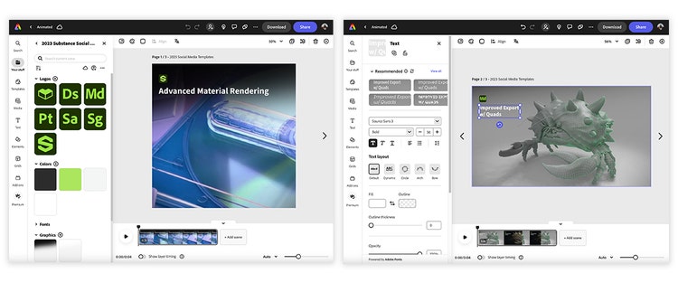 Adobe Express social media templates for Adobe Substance 3D team.