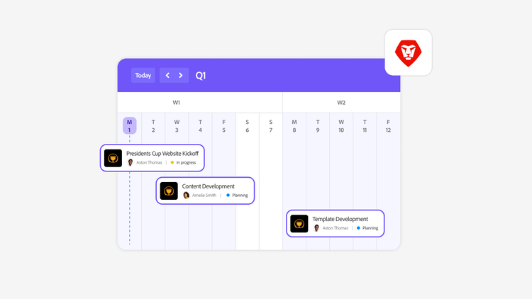 PGA TOUR campaign and project tracking calendar created in Adobe Workfront.