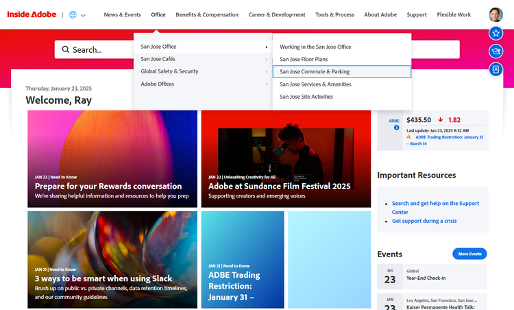 Inside Adobe homepage.