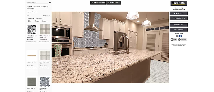 Topps Tile website showing virtual kitchen design