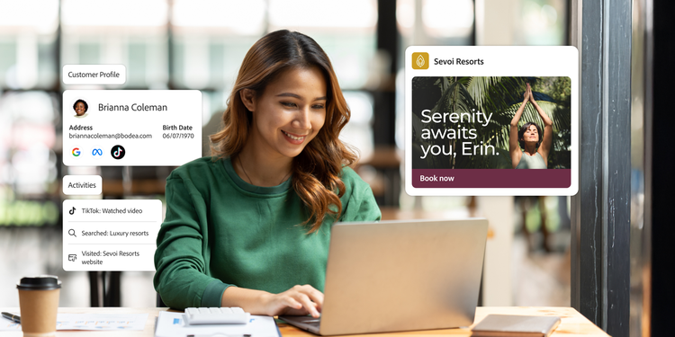 Ein Resort, das einer Kundin basierend auf deren Profil und aktuellen Surfverhalten eine personalisierte E-Mail sendet.