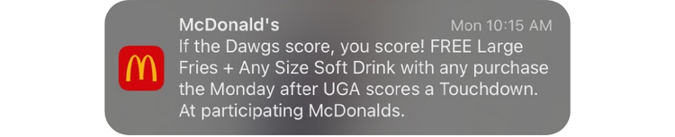 A McDonald's personalized push notification