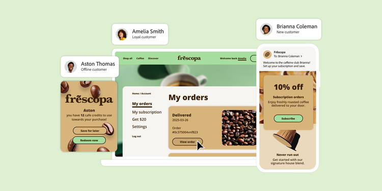 Personalisierte Website für Kaffeeabonnements mit Bestellverfolgung, Kundenprofilen und Aktionsrabatten.