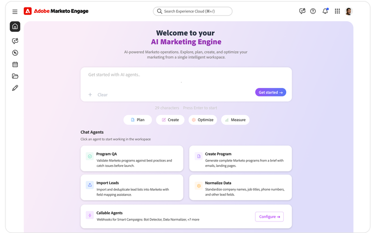 Die neue Benutzeroberfläche mit Dialogfunktion für Marketo Engage.