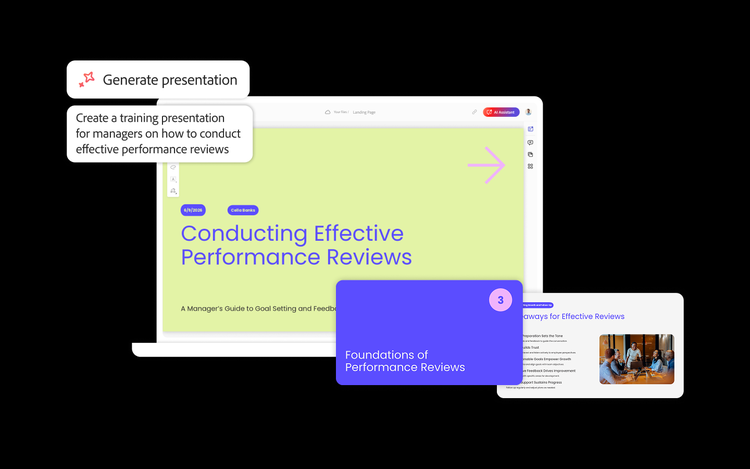 Mit „Präsentation generieren“ wird eine Präsentation erstellt, die Führungskräfte darin schult, wirkungsvolle und effektive Performance-Reviews durchzuführen.