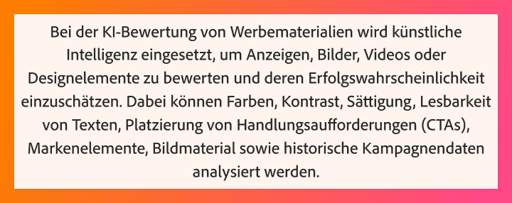 Erläuterung zu KI-Scoring und wie es die Performance von Ad Creatives bewertet.