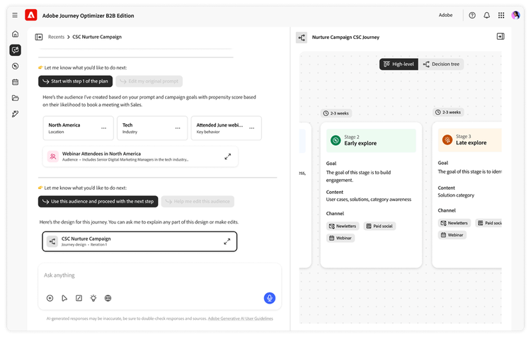 UI of Adobe Journey Optimizer B2B Edition.
