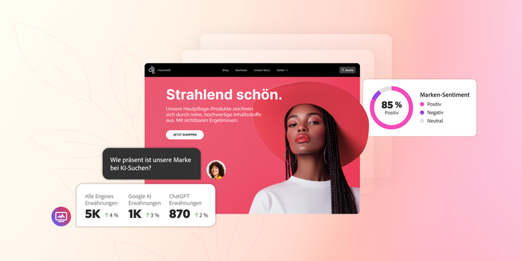 KI-Dashboard mit Markenerwähnungen, Sentiment und Sichtbarkeits-Kennzahlen aller KI-Suchplattformen.