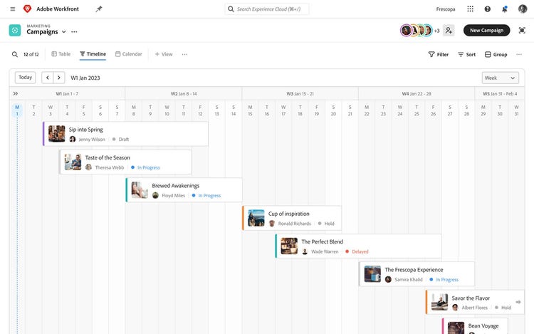 Adobe Workfront chronological format screenshot