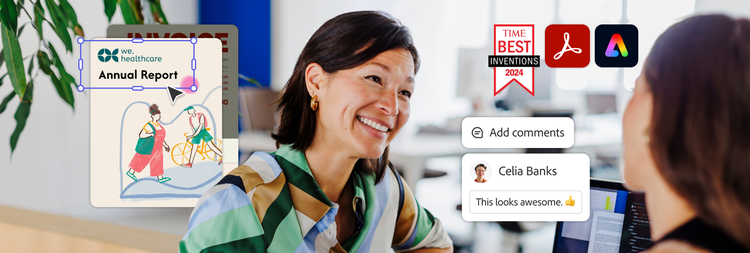 Mitarbeitende an einem Laptop neben dem KI-Assistenten rufen Q2-Daten ab.