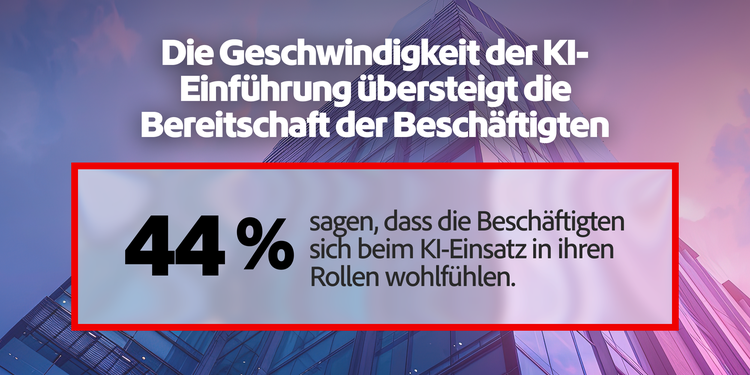 44 % geben an, dass sich Mitarbeitende bei der Nutzung von KI in ihren Aufgaben wohlfühlen