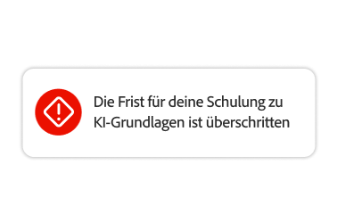 KI-Textfeld mit dem Hinweis „Deine Pflichtschulung zu den KI-Grundlagen ist überfällig.“