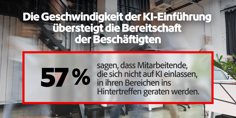 57 % gehen davon aus, dass Mitarbeitende, die sich nicht auf KI einlassen, den Anschluss bei ihren Aufgaben verlieren werden