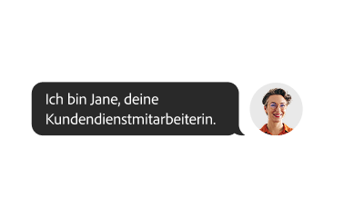 Foto einer Frau mit Textfeld: „Ich bin Jana, eure KI-Assistentin im Kunden-Support.“