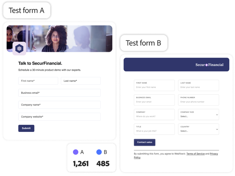 Two separate forms undergoing A/B testing