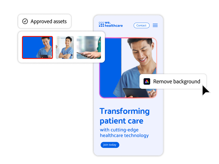 Design workflow for a healthcare ad using Adobe Express.