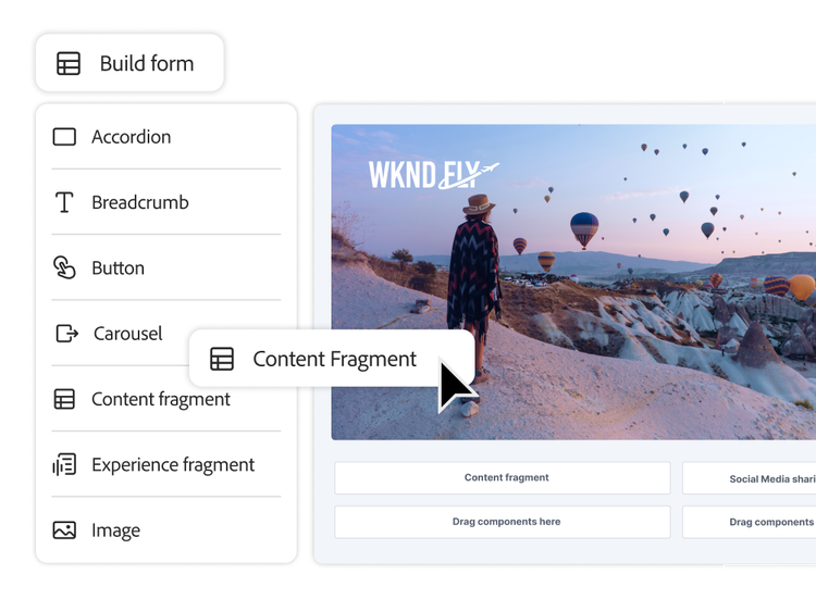 Contenido y fragmentos de experiencia que se utilizan para crear un formulario de viaje